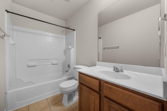 215 Gainer Dr, Hutto, TX 78634 - full bath featuring vanity, tile patterned flooring, toilet, and shower / tub combination