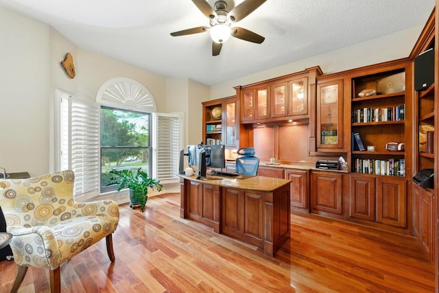 10408 Cassia Dr, Austin, TX 78759 - office with a ceiling fan and light wood-style floors