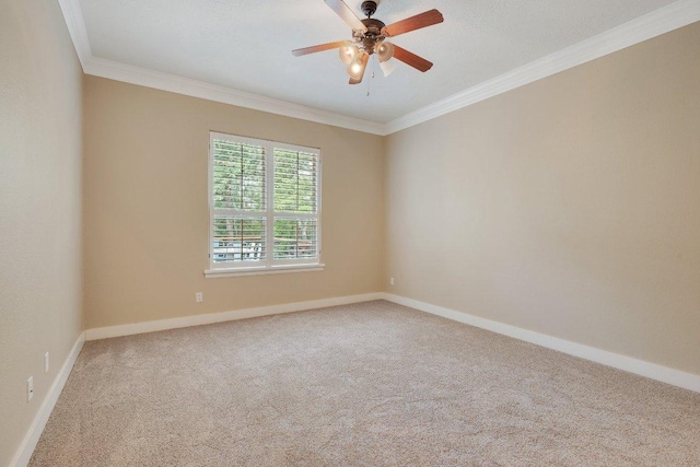 3602 Red Cedar Ct, Bryan, TX 77807 - unfurnished room with carpet floors, a ceiling fan, crown molding, and baseboards