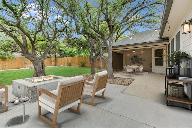 2709 Melba Pass, Cedar Park, TX 78613 - view of patio featuring a fire pit and outdoor dining area