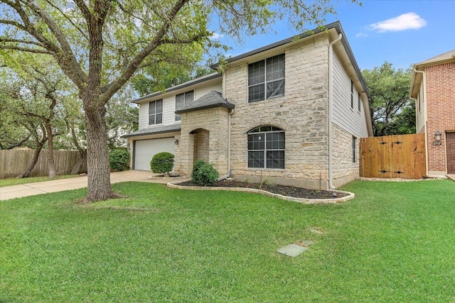 2709 Melba Pass, Cedar Park, TX 78613 - traditional home featuring stone siding, a garage, concrete driveway, and a gate