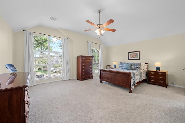 5302 Austral Loop, Austin, TX 78739 - bedroom with vaulted ceiling, light carpet, and a ceiling fan