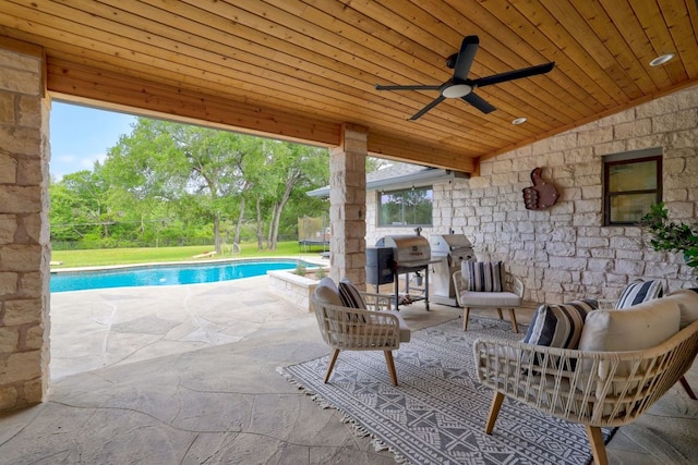 3701 Arrowhead Cir, Round Rock, TX 78681 - view of patio / terrace featuring an outdoor pool, a ceiling fan, and view of scattered trees