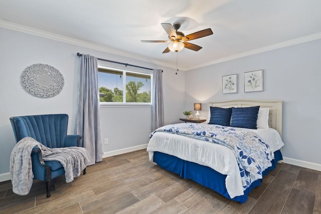 3701 Arrowhead Cir, Round Rock, TX 78681 - bedroom featuring ornamental molding, wood finished floors, and a ceiling fan