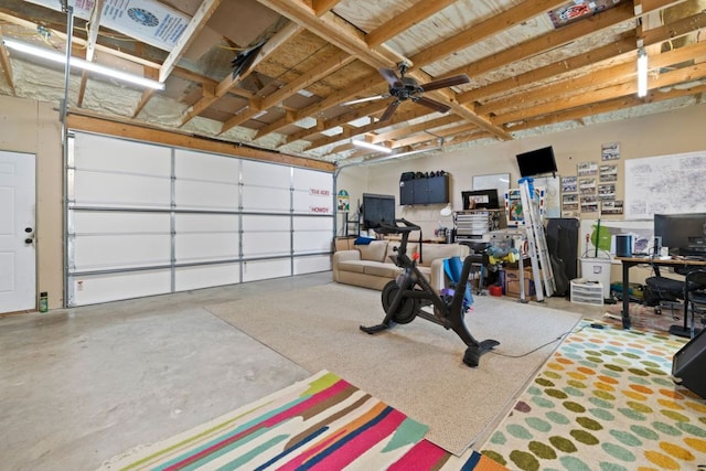 3701 Arrowhead Cir, Round Rock, TX 78681 - garage featuring a desk and a ceiling fan