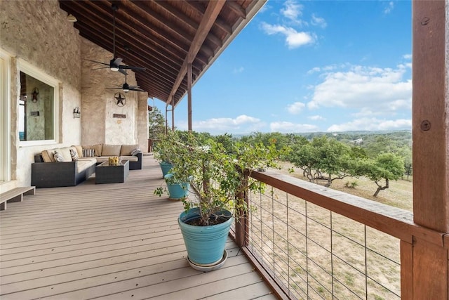 402 Lander Ln, Dripping Springs, TX 78620 - deck featuring an outdoor hangout area and a ceiling fan