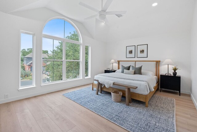 5209 Concho Creek Bnd, Austin, TX 78735 - bedroom featuring lofted ceiling, light wood-type flooring, and ceiling fan