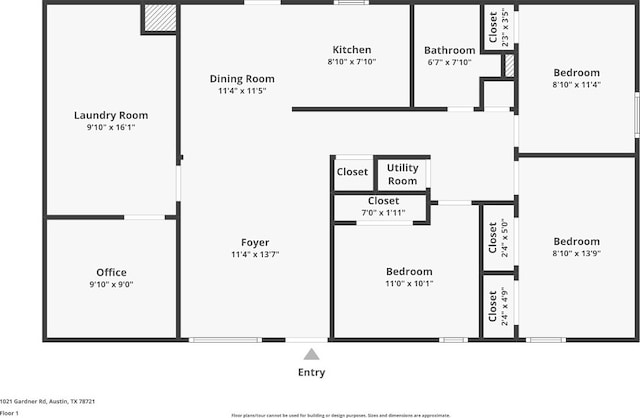 1021 Gardner Rd, Austin, TX 78721 - room layout