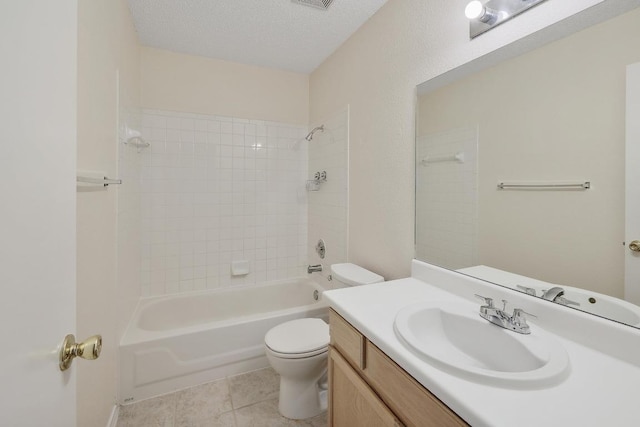 2202 Clayton Way, Cedar Park, TX 78613 - bathroom featuring vanity, toilet, tile patterned flooring,  shower combination, and a textured ceiling