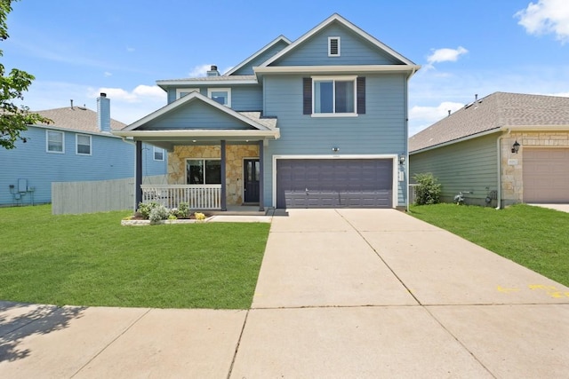 1121 Boxwood Loop, Georgetown, TX 78628 - traditional home featuring a porch, a garage, concrete driveway, and stone siding