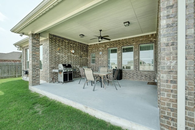 19500 Chayton Cir, Pflugerville, TX 78660 - view of patio / terrace with a grill, a ceiling fan, and outdoor dining space