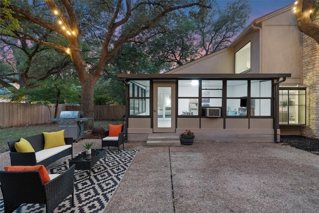 8115 Raintree Pl, Austin, TX 78759 - view of patio / terrace featuring a sunroom, an outdoor hangout area, and area for grilling