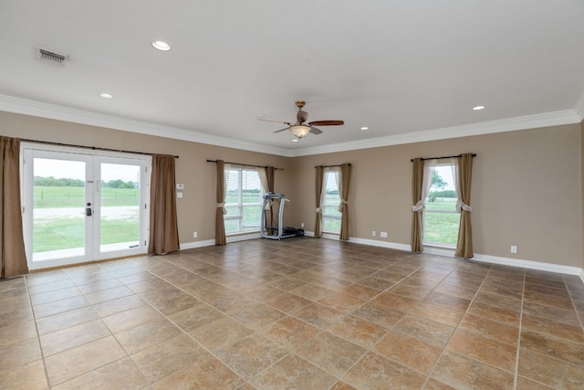 12011 Fm 1150th Rd, Luling, TX 78648 - unfurnished room with plenty of natural light, ceiling fan, baseboards, crown molding, and recessed lighting