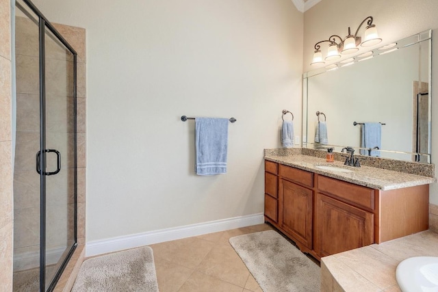 1617 High Lonesome, Leander, TX 78641 - full bath featuring vanity, a shower stall, tile patterned flooring, baseboards, and a bath