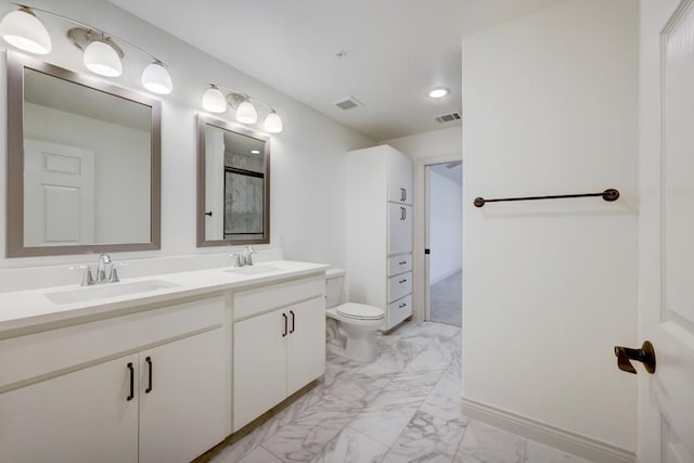 2105 Tiger Trl Unit 303, Round Rock, TX 78665 - full bath with marble look tile flooring, toilet, double vanity, a shower, and recessed lighting