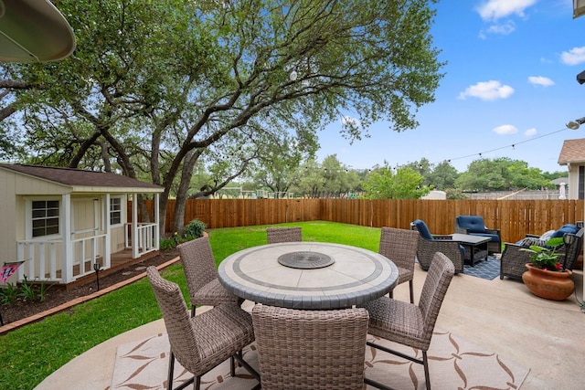 1504 Edelweiss Dr, Cedar Park, TX 78613 - view of patio / terrace featuring outdoor dining area and an outbuilding