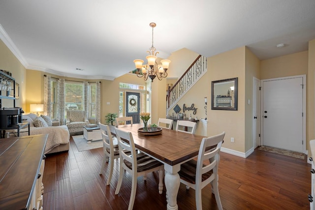 1504 Edelweiss Dr, Cedar Park, TX 78613 - dining area featuring a chandelier, dark wood-type flooring, and baseboards