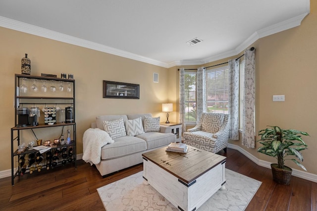 1504 Edelweiss Dr, Cedar Park, TX 78613 - living area with crown molding, wood-type flooring, and baseboards