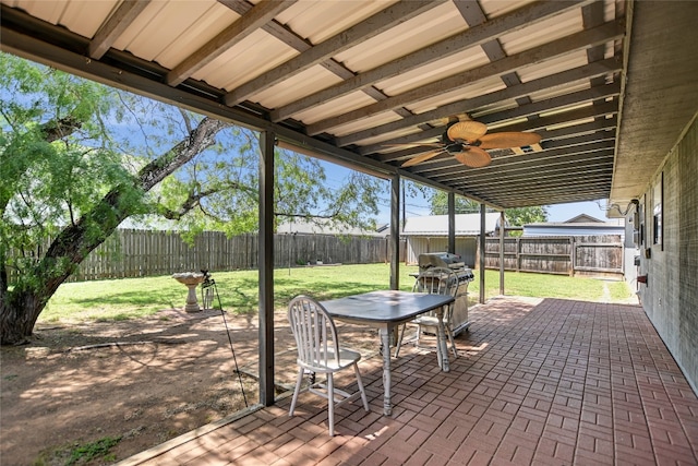 838 Pine Ln, Cottonwood Shores, TX 78657 - view of patio featuring outdoor dining area and a ceiling fan