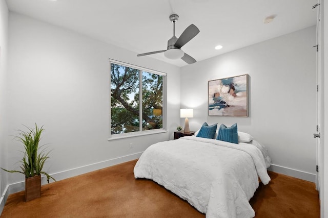 19000 Silver Maple Dr, Lago Vista, TX 78645 - bedroom with baseboards, recessed lighting, carpet floors, and ceiling fan