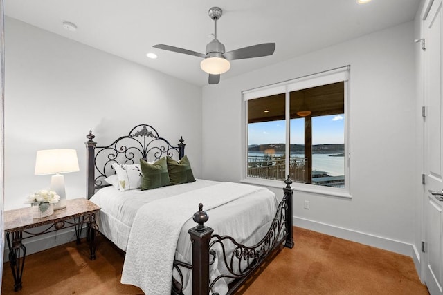19000 Silver Maple Dr, Lago Vista, TX 78645 - carpeted bedroom with baseboards, recessed lighting, and ceiling fan