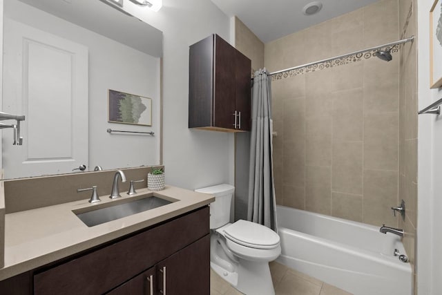 19000 Silver Maple Dr, Lago Vista, TX 78645 - full bathroom with tile patterned floors, toilet, vanity, and shower / tub combo with curtain