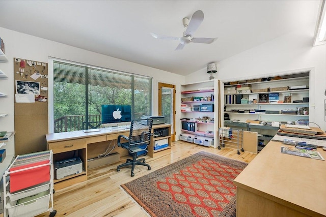3403 Spanish Oak Dr, Austin, TX 78731 - office with lofted ceiling, light wood-type flooring, and a ceiling fan