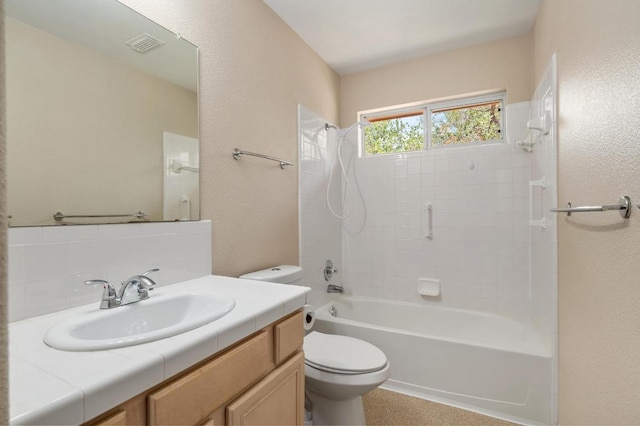 14101 Washoe Cir, Austin, TX 78734 - bathroom with toilet, vanity, and shower / bathtub combination