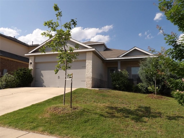 3097 Blantyre Bnd, Round Rock, TX 78664 - single story home featuring an attached garage, concrete driveway, a front yard, and stone siding