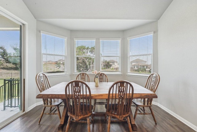 357 Cathedral Mountain Dr, Dripping Springs, TX 78620 - dining area with baseboards and dark wood finished floors