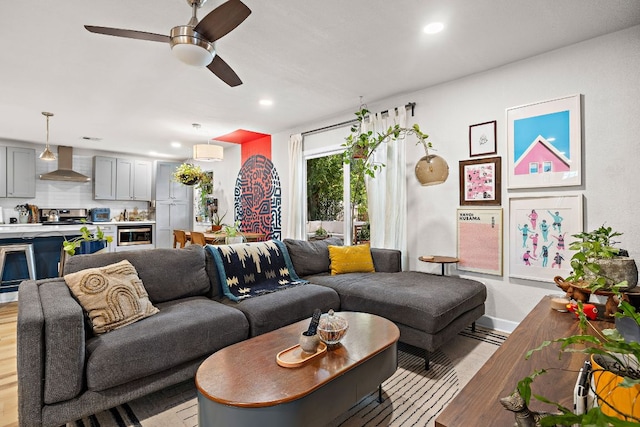 4708 Turnstone Dr, Austin, TX 78744 - living area with baseboards, recessed lighting, a ceiling fan, and light wood-style floors