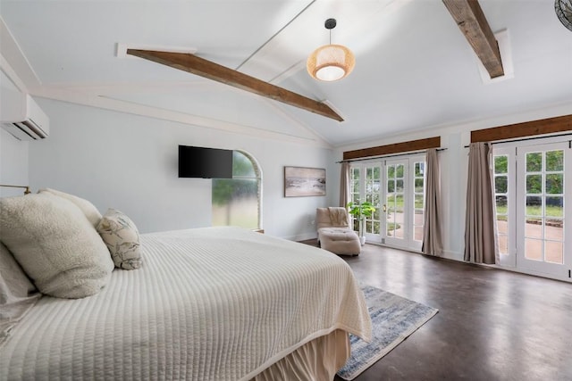 250 Porter Ln, Leander, TX 78641 - bedroom featuring access to outside, concrete floors, a wall unit AC, and french doors