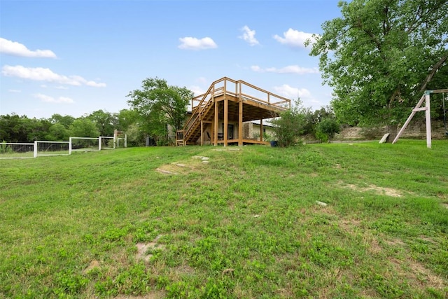 250 Porter Ln, Leander, TX 78641 - view of grassy yard with stairway and a wooden deck