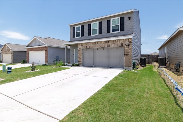 301 Wonderful Life Way, Jarrell, TX 76537 - view of front of property with brick siding, central AC unit, and concrete driveway
