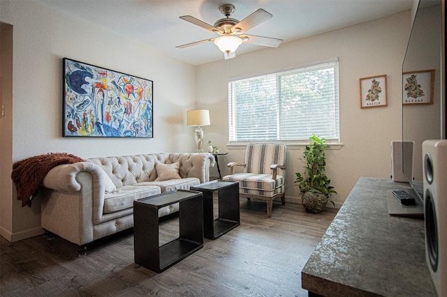 4306 Ave A Unit 105, Austin, TX 78751 - living area featuring wood finished floors, ceiling fan, and baseboards