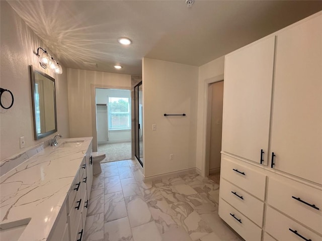 2105 Tiger Trl Unit 603, Round Rock, TX 78665 - full bath with toilet, marble finish flooring, vanity, a shower stall, and recessed lighting