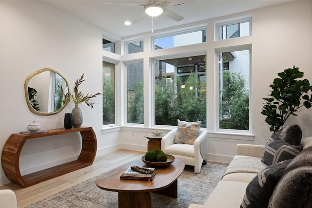 900 S 2nd St Unit 20, Austin, TX 78704 - living area with baseboards, light wood-style floors, and ceiling fan