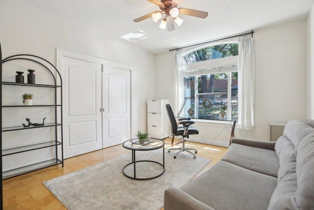 2302 Bahama Rd, Austin, TX 78733 - living area with a ceiling fan and a desk