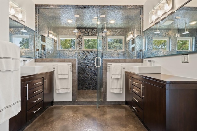 7517 Saint Louis St, Austin, TX 78757 - full bathroom with vanity, concrete flooring, and a stall shower