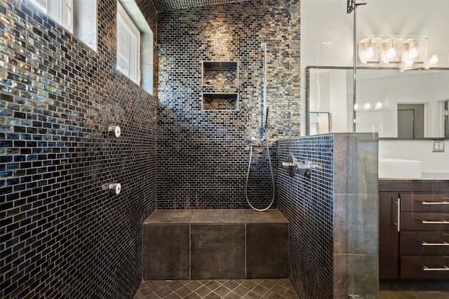 7517 Saint Louis St, Austin, TX 78757 - bathroom with vanity and tiled shower