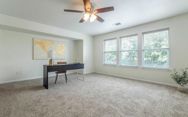 480 Middle Crk, Buda, TX 78610 - carpeted home office featuring a ceiling fan and baseboards