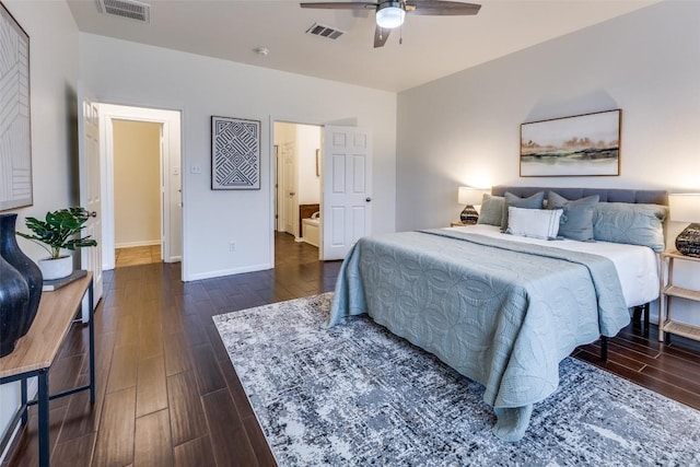480 Middle Crk, Buda, TX 78610 - bedroom featuring dark wood finished floors, baseboards, and ceiling fan
