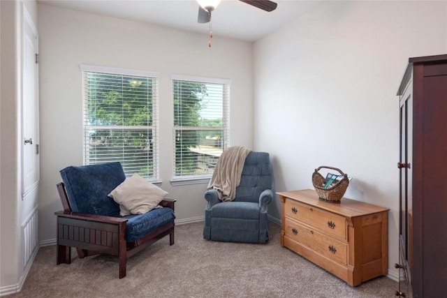 1317 Gaviota Ln, Leander, TX 78641 - living area featuring ceiling fan, light carpet, and baseboards