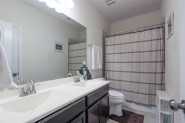 1317 Gaviota Ln, Leander, TX 78641 - full bath featuring double vanity, tile patterned flooring, and a shower with curtain