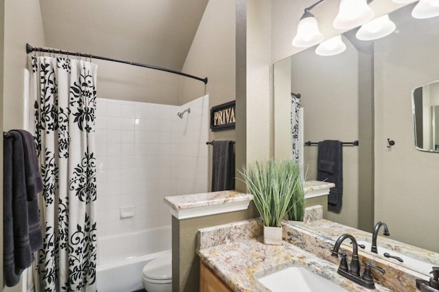 20737 Kearney Hill Rd, Pflugerville, TX 78660 - bathroom with shower / tub combo, vanity, and vaulted ceiling