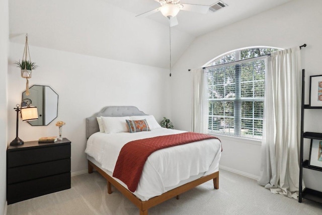 20737 Kearney Hill Rd, Pflugerville, TX 78660 - bedroom featuring light colored carpet, lofted ceiling, and ceiling fan