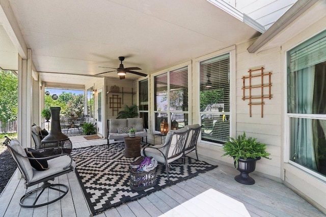 20737 Kearney Hill Rd, Pflugerville, TX 78660 - wooden porch with a ceiling fan