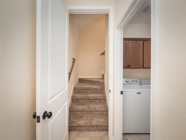 7 Redwood Cir, Wimberley, TX 78676 - staircase with washer and dryer and carpet floors