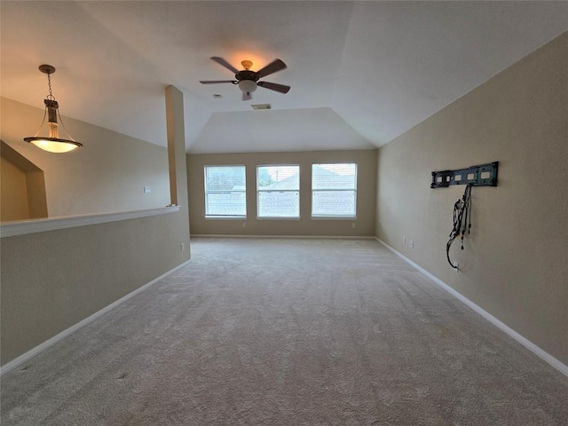 1411 Hunter Ace Way, Cedar Park, TX 78613 - spare room featuring ceiling fan, carpet flooring, and vaulted ceiling