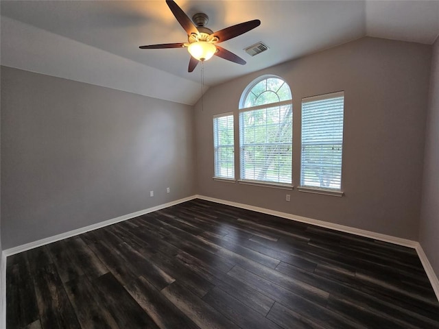 1411 Hunter Ace Way, Cedar Park, TX 78613 - spare room featuring vaulted ceiling, ceiling fan, and dark wood-type flooring